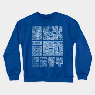 Mexico City Map Typography - Blueprint Crewneck Sweatshirt